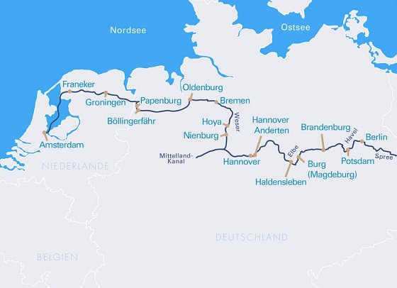 Europas Wasserwege mit VIVA Ruby - Routenkarte