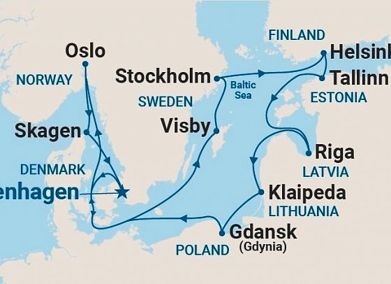 Ostsee mit Caribbean Princess - Routenkarte