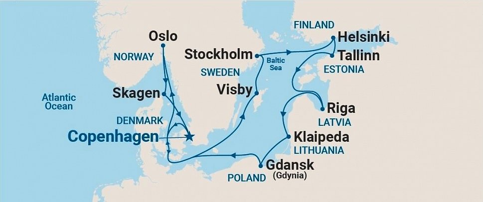 Ostsee mit Caribbean Princess - Routenkarte