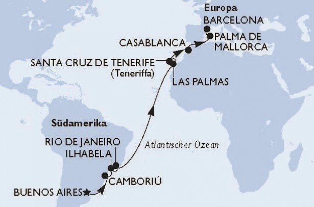 Transatlantik Argentinien-Spanien mit MSC Fantasia