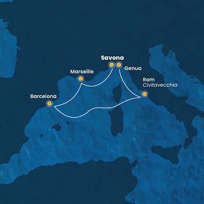 Familien-Minikreuzfahrt mit Costa Toscana - Routenkarte