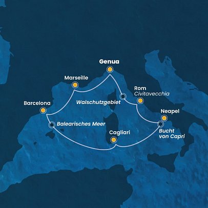 Italien, Frankreich, Spanien mit Costa Toscana - Routenkarte