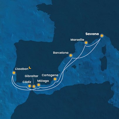 Von Italien bis Portugal mit Costa Diadema - Routenkarte