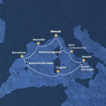 Italien-Spanien-Frankreich mit Costa Toscana - Routenkarte
