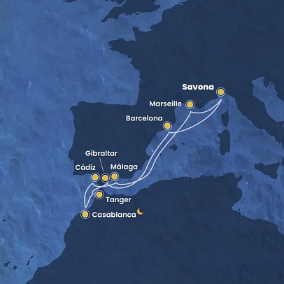 Westliches Mittelmeer & Marokko mit Costa Fascinosa - Routenkarte