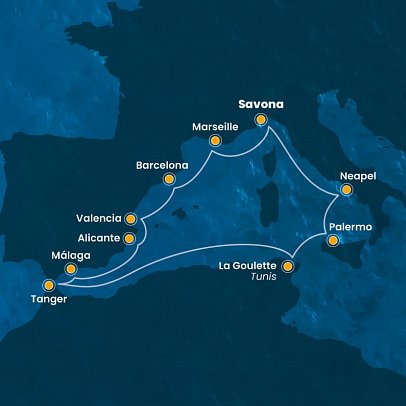 Der Wintersonne entgegen mit Costa Pacifica - Routenkarte