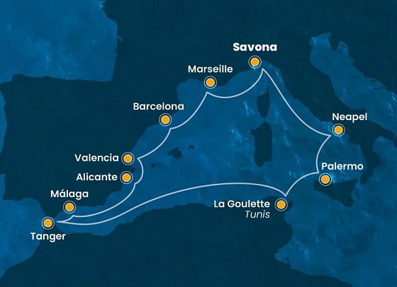 Der Wintersonne entgegen mit Costa Pacifica - Routenkarte
