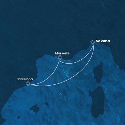 Antike Stätte im Mittelmeer mit Costa Favolosa