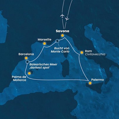 Highlights des westlichen Mittelmeers mit Costa Toscana - Routenkarte