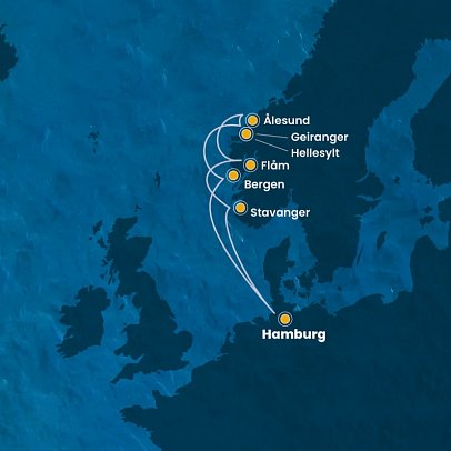 Norwegische Fjorde mit Costa Favolosa - Routenkarte