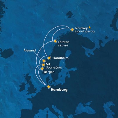 Nordkap mit Costa Favolosa - Routenkarte