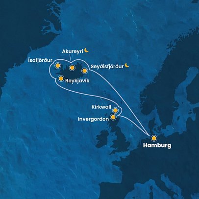 Island und Schottland mit Costa Favolosa - Routenkarte