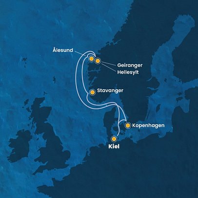 Nordeuropa & Kopenhagen mit Costa Diadema - Routenkarte
