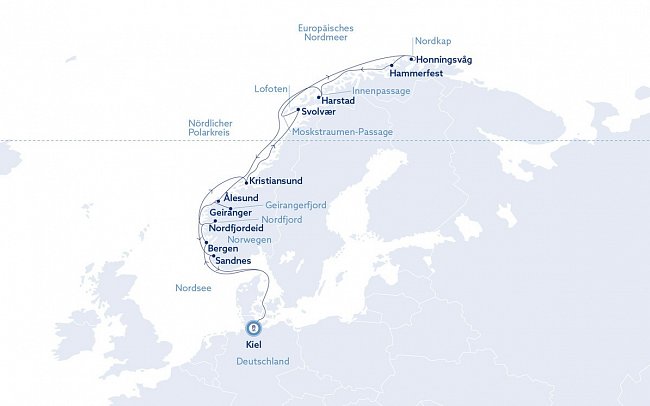 Norwegischer Küstenzauber & Nordkap mit Vasco Da Gama - Routenkarte