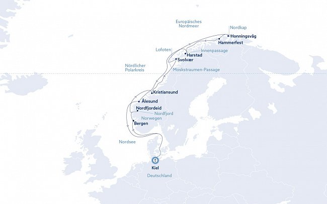 Norwegischer Küstenzauber & Nordkap mit Vasco Da Gama - Routenkarte