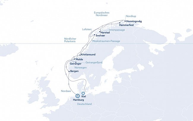Norwegischer Küstenzauber & Nordkap mit Vasco Da Gama - Routenkarte