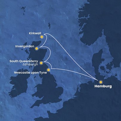 Grossbritannien mit Costa Favolosa - Routenkarte