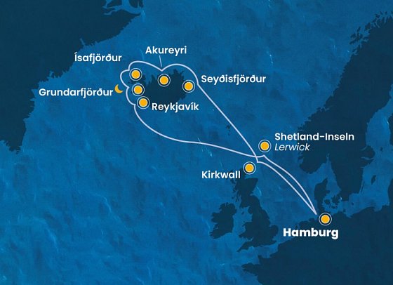 Island mit Costa Favolosa - Routenkarte