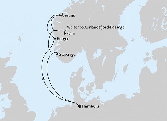 Norwegens Welterbe mit AIDAnova - Routenkarte