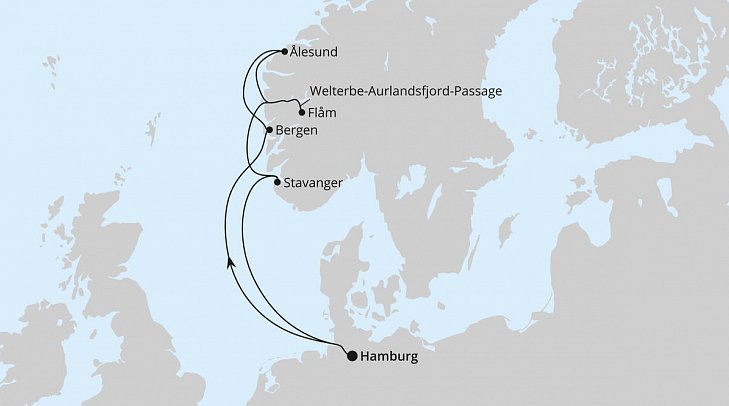 Norwegens Welterbe mit AIDAnova - Routenkarte