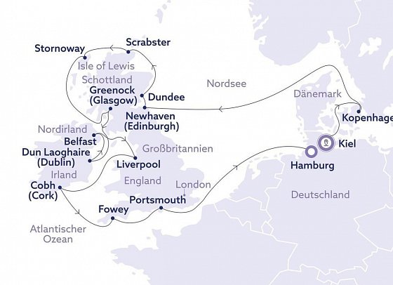 Schottland & Irland mit Vasco Da Gama - Routenkarte