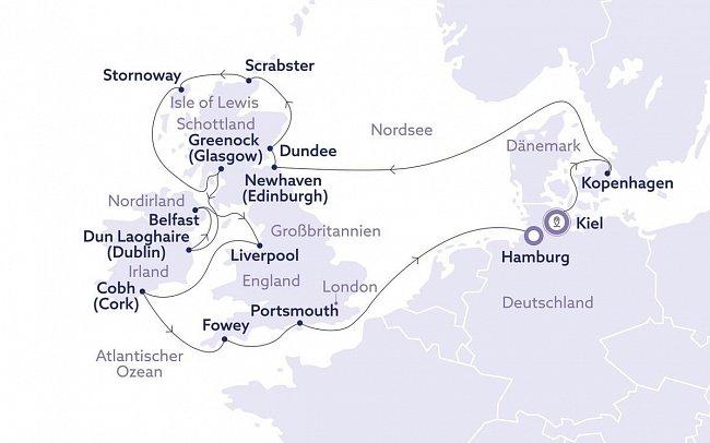 Schottland & Irland mit Vasco Da Gama - Routenkarte