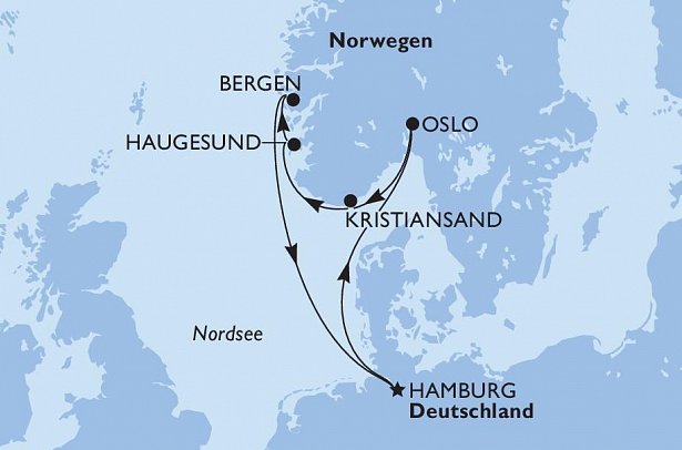 Südnorwegen mit MSC Preziosa - Routenkarte
