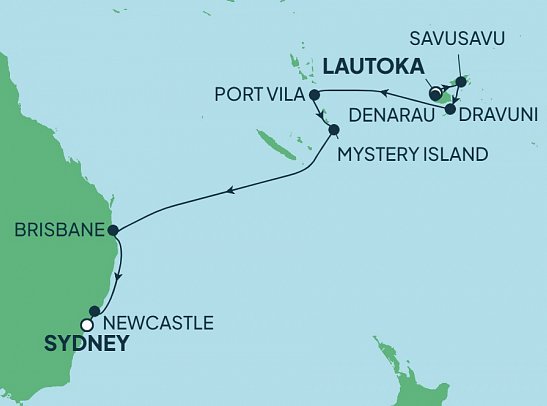 Hawaii bis Sydney mit Norwegian Spirit - Routenkarte