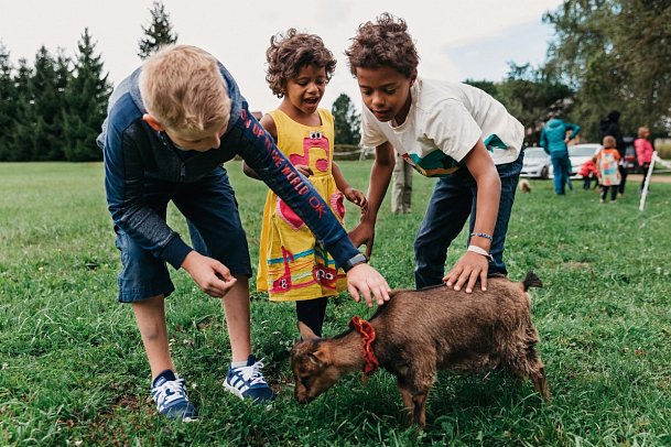 Naturel Hoteldorf SCHÖNLEITN - Kinder im Streichelzoo