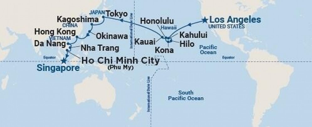 Hawaii, Japan & Südostasien mit der Sapphire Princess - Routenkarte