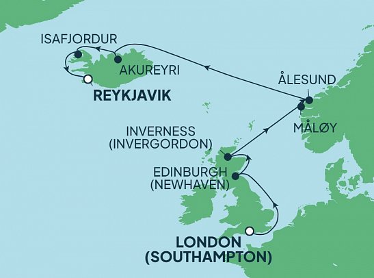 Schottland, Norwegen & Island mit Norwegian Star - Routenkarte
