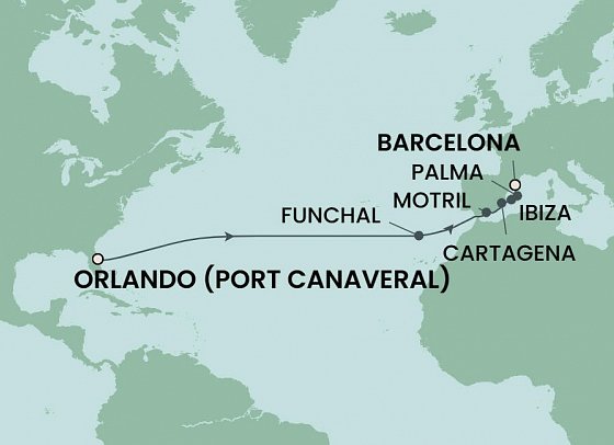 Florida bis Spanien mit Norwegian Epic - Routenkarte