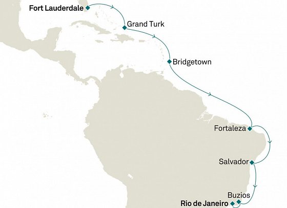 Florida bis Brasilien mit Queen Anne - Routenkarte