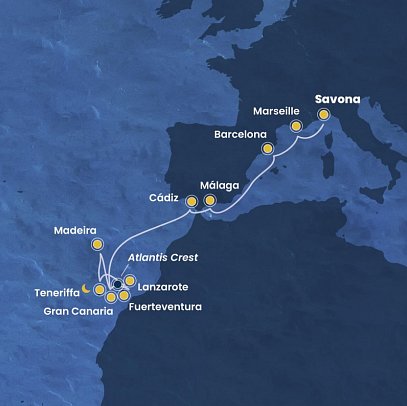Italien - Kanaren mit Costa Smeralda - Routenkarte
