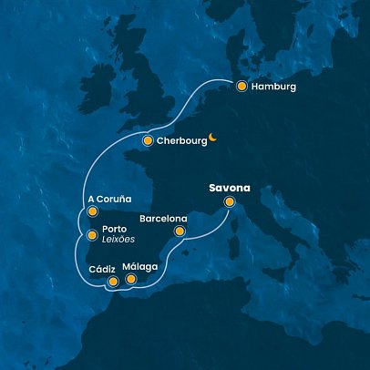Italien-Hamburg mit Costa Favolosa - Routenkarte