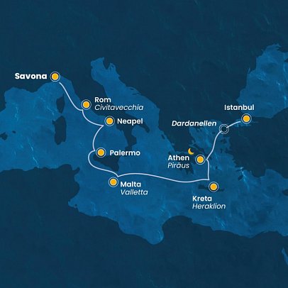 Östliches Mittelmeer & Istanbul mit Costa Pacifica - Routenkarte