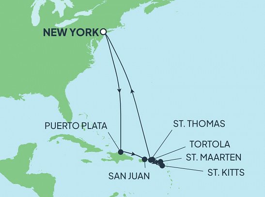 New York & Karibik mit Norwegian Bliss - Routenkarte