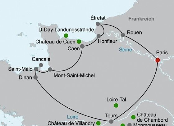 Rundreise Höhepunkte Nordfrankreichs - Paris, Loire-Tal und Normandie