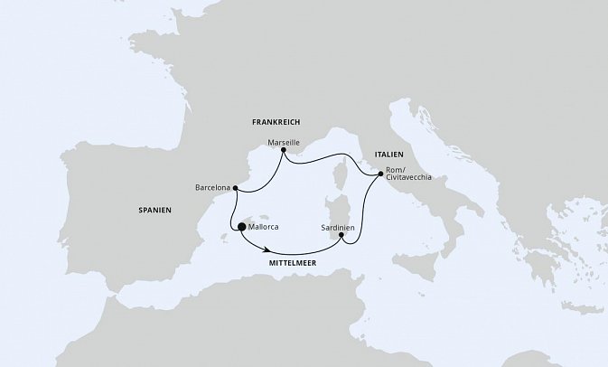 Mediterrane Schätze mit AIDAcosma - Routenkarte