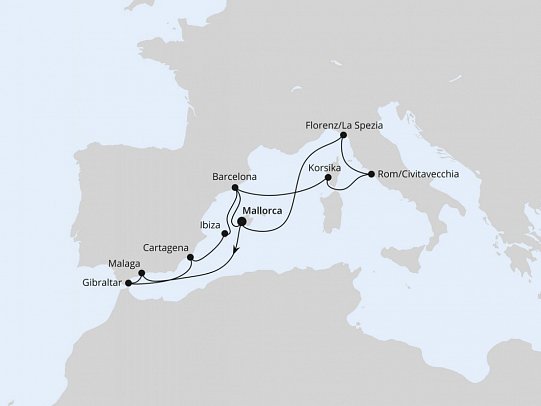 Große Mittelmeer Reise mit AIDAcosma - Routenkarte