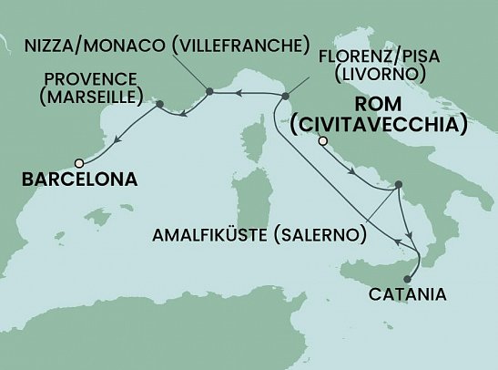 Rom bis Barcelona mit Norwegian Epic - Routenkarte