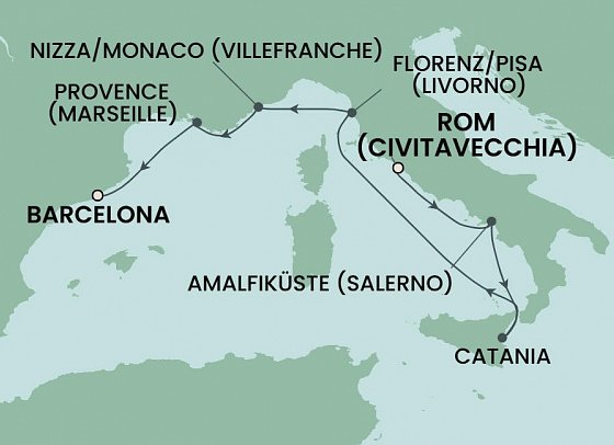 Rom bis Barcelona mit Norwegian Epic - Routenkarte