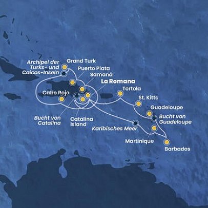 Große Karibikkreuzfahrt mit Costa Fascinosa - Routenkarte
