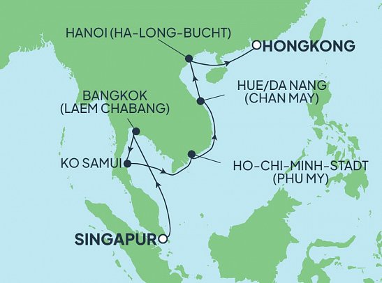 Singapur bis Hongkong mit Norwegian Jade - Routenkarte