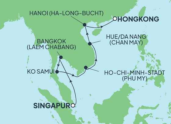 Singapur bis Hongkong mit Norwegian Jade - Routenkarte
