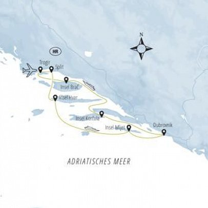 Blaue Reise - Kreuzfahrt zwischen 1000 Inseln ab/bis Trogir - Routenkarte