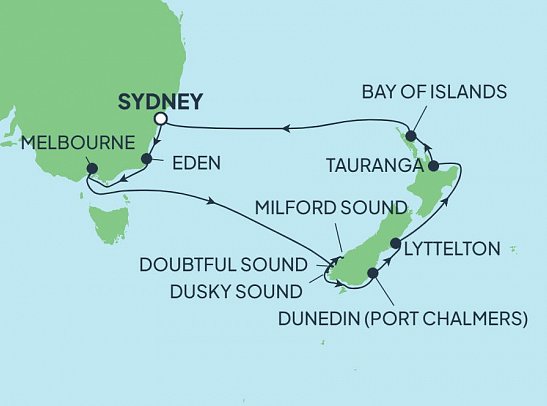Weihnachten/Silvester in Australien & Neuseeland mit NCL Spirit - Routenkarte