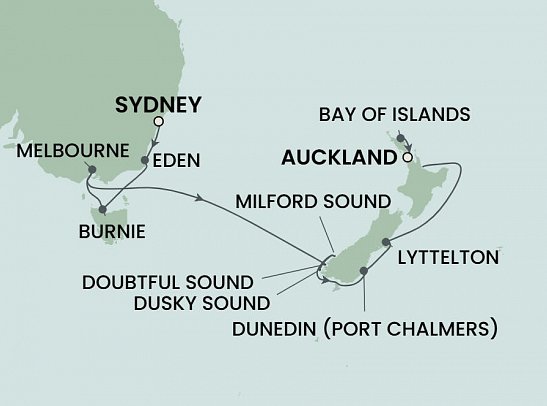 Australien & Neuseeland mit Norwegian Spirit - Routenkarte