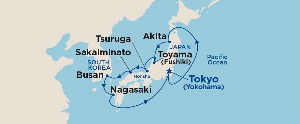 Circle Japan mit Diamond Princess - Routenkarte