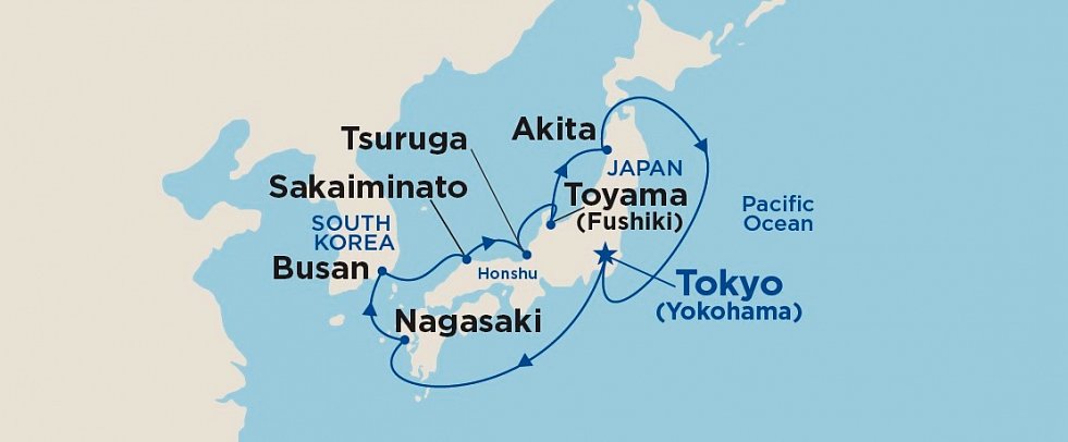 Circle Japan mit Diamond Princess - Routenkarte